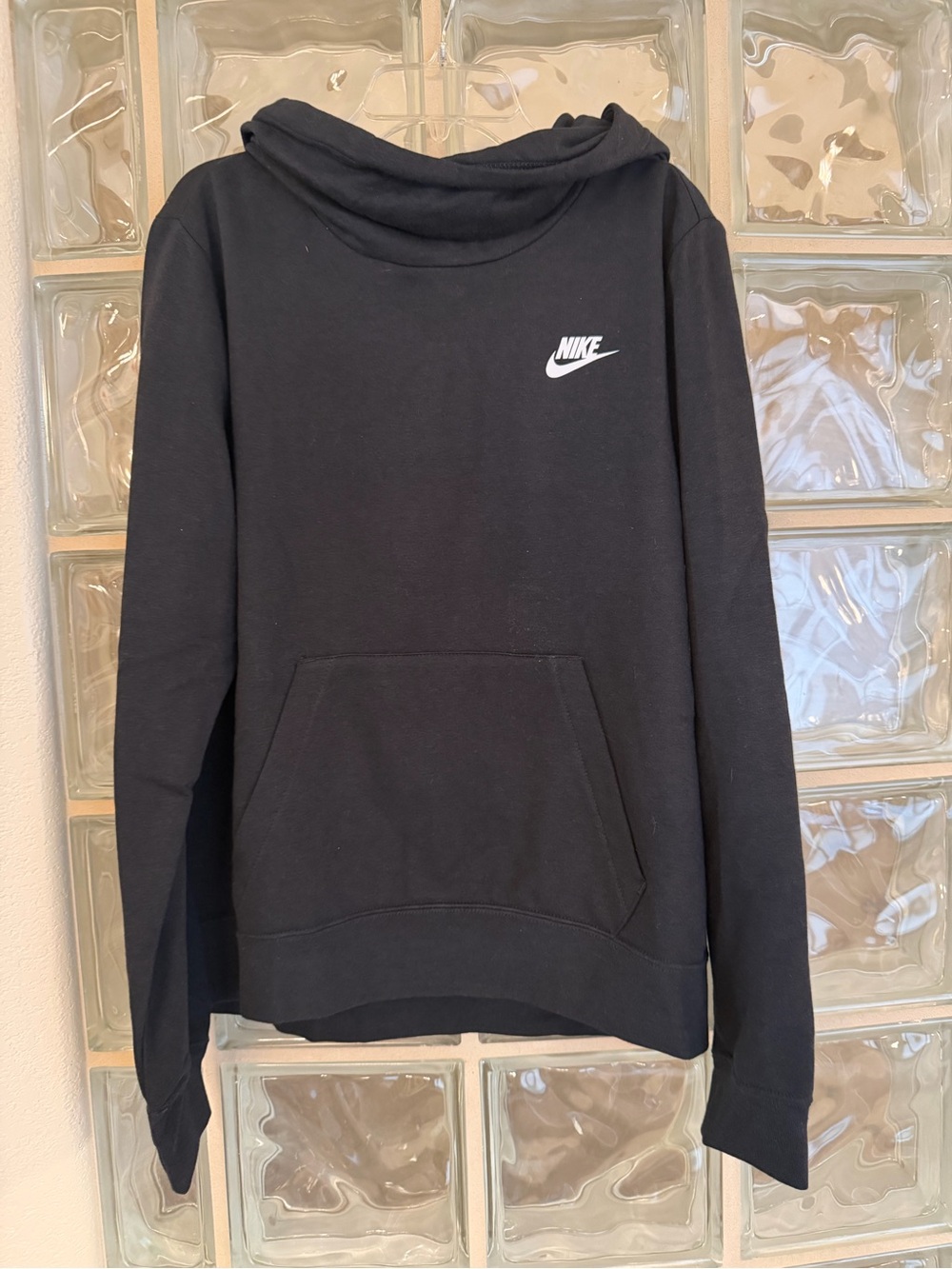 Nike Black Cowl Neck Hoodie Sweater with White Swoosh